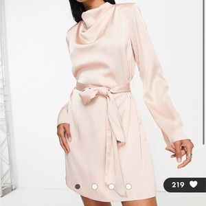 Pretty Lavish Jayda tie waist satin mini dress in blush pink - asos